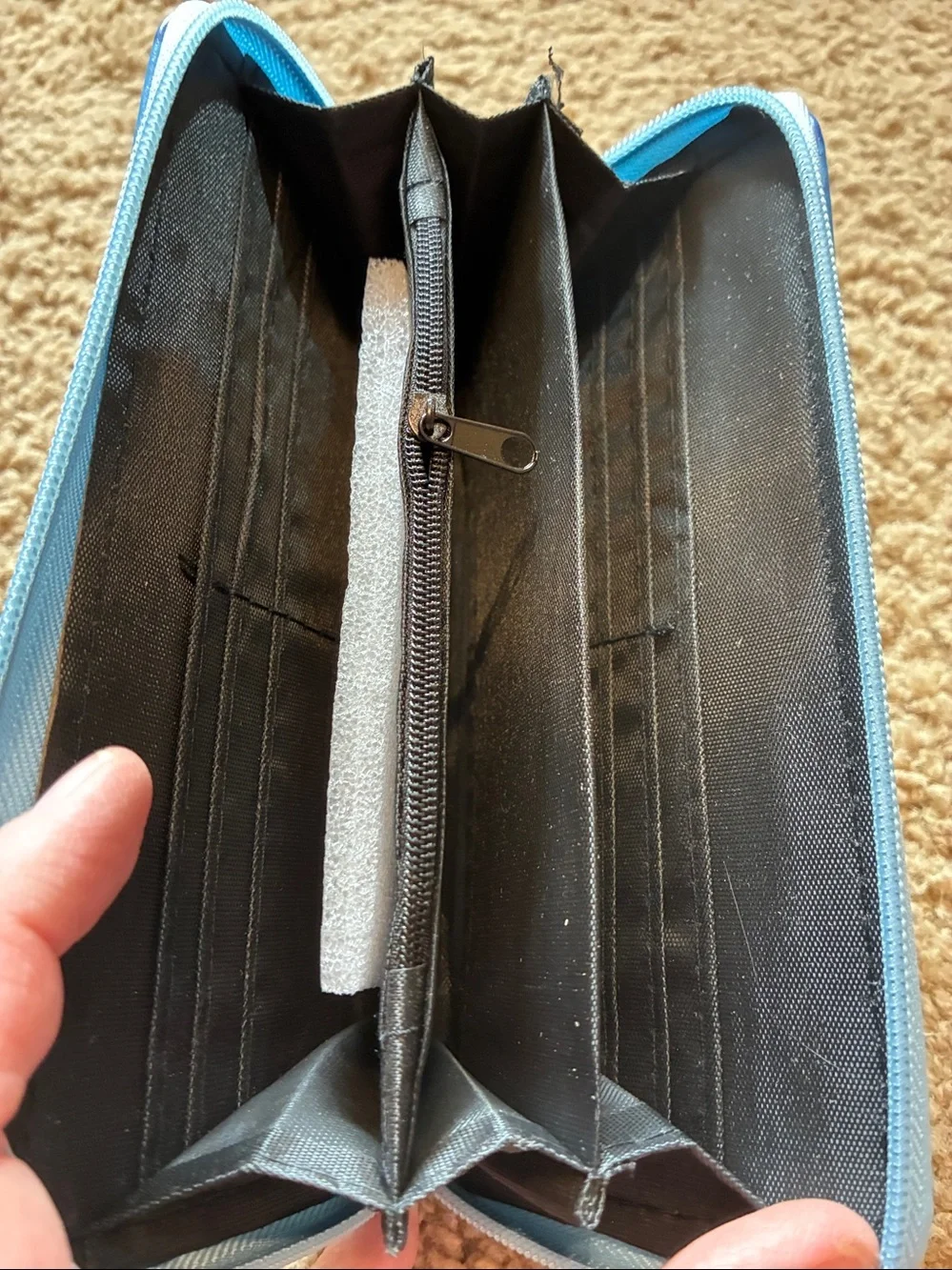 Blue Stitch Heart Zip Wallet